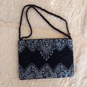 Hand Beaded Christiana Purse Black and Gray Clutch